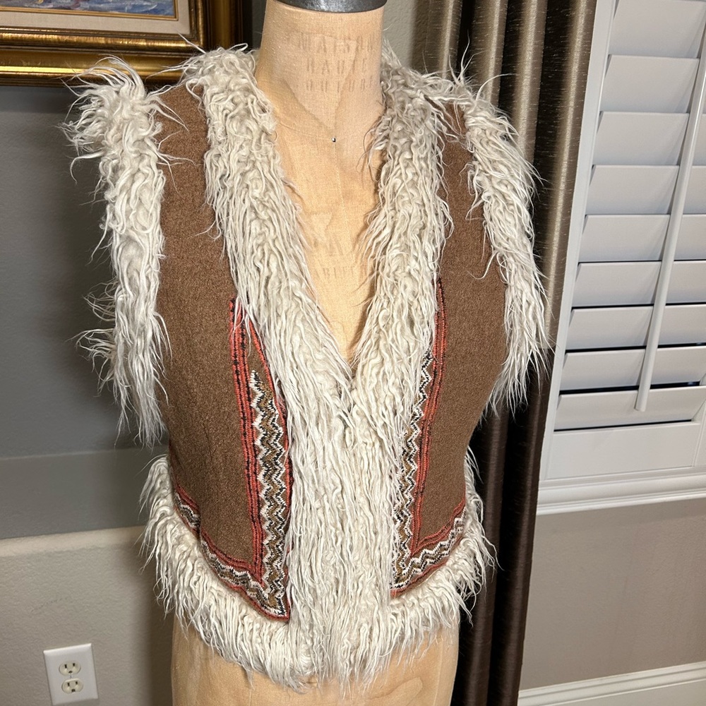 Free People Tribal Faux Fur Vest Large